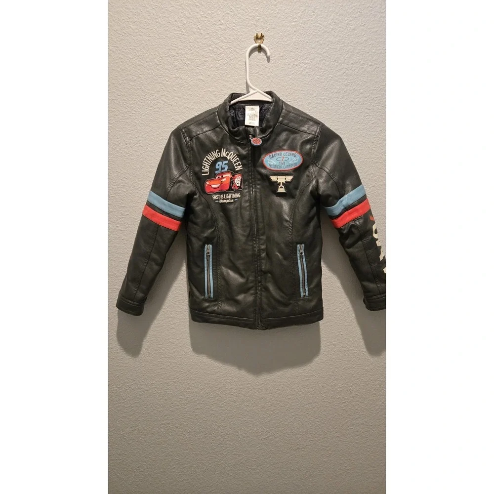 Disney Cars Lightning McQueen 95 Kids Faux Leather Jacket Size 7/8